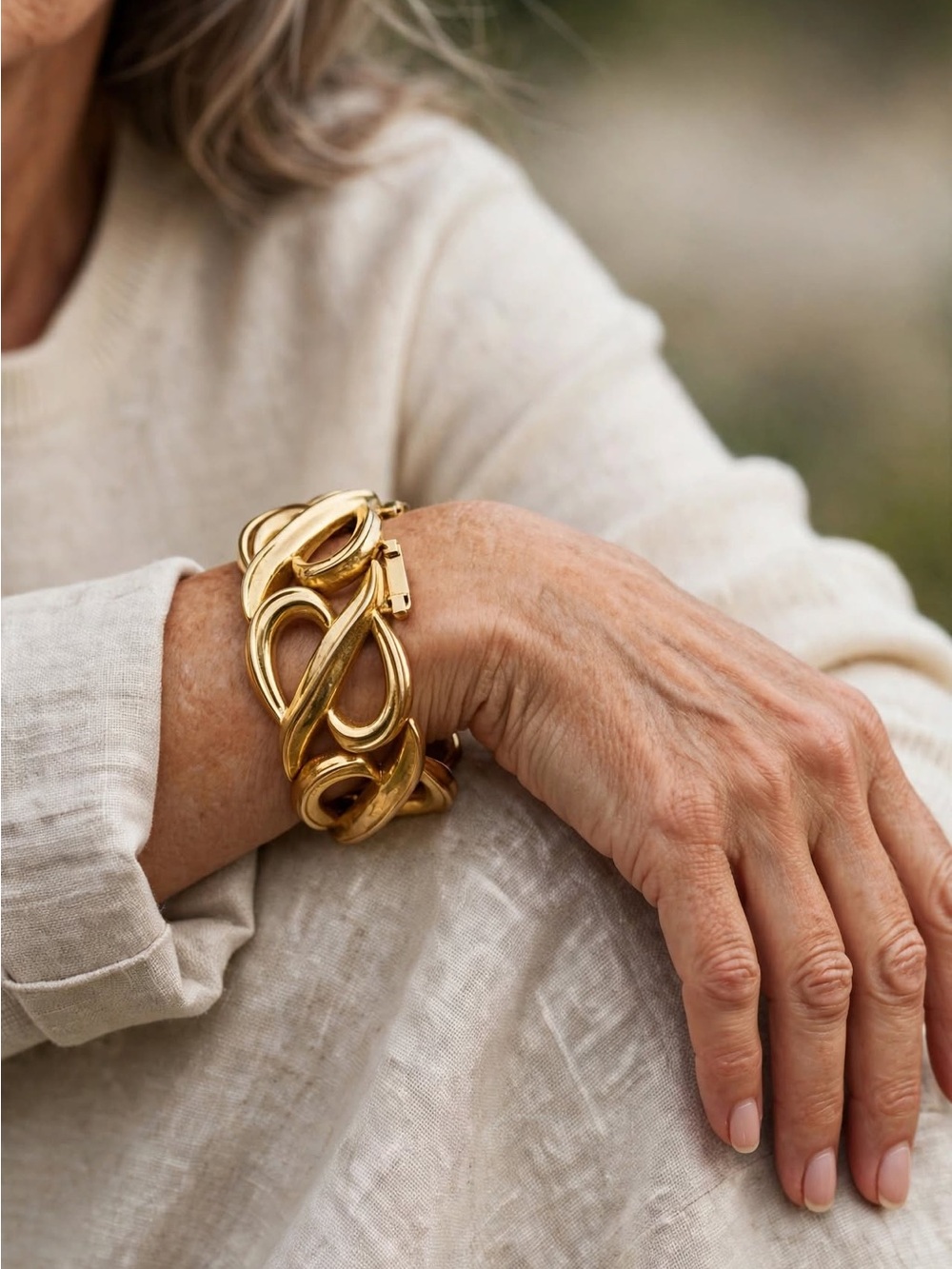 Gold Tone Sculpted Link Bracelet - Women Jewelry